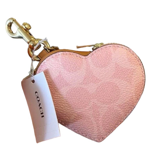 Coach Accessories - NEW Coach Powder Pink Signature Heart Bag Charm NWT